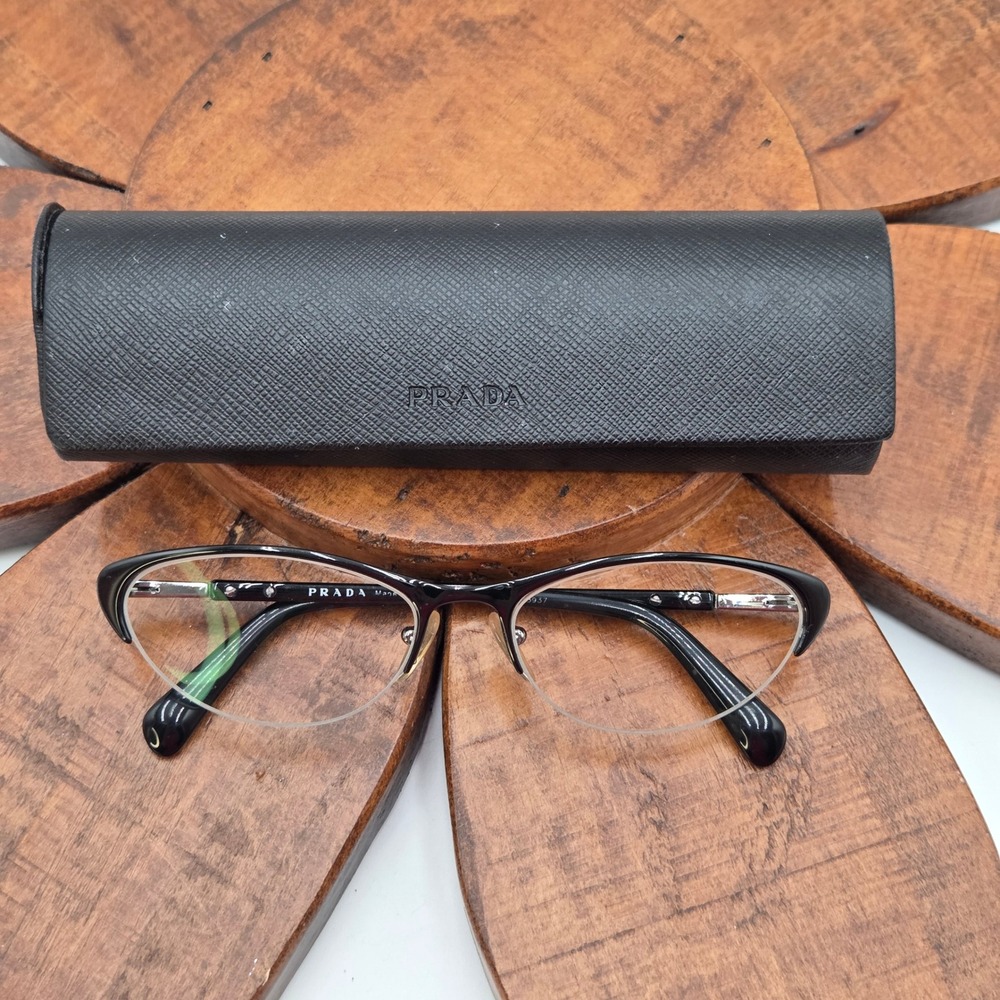 Prada FRAME ONLY Women Semi Rimless Cat Eye Eyeglasses Black VPR 54R & Case